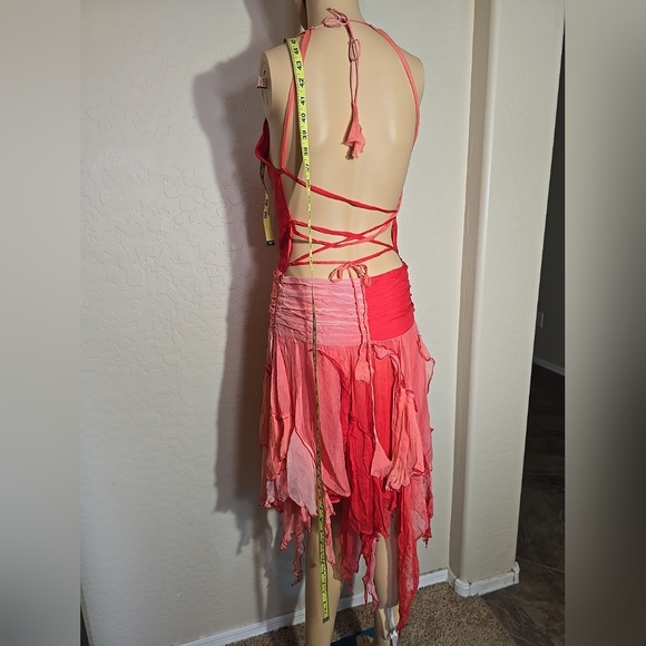 Vintage Rare Bebe 100% Silk Ruffled Red & Pink Sleeveless Dress Size S - Picture 10 of 14
